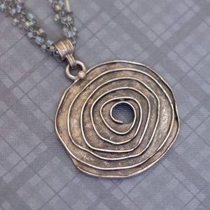 18 inch, Vintage Floral Spiral Circle Sterling Silver Multistrand Necklace - G48